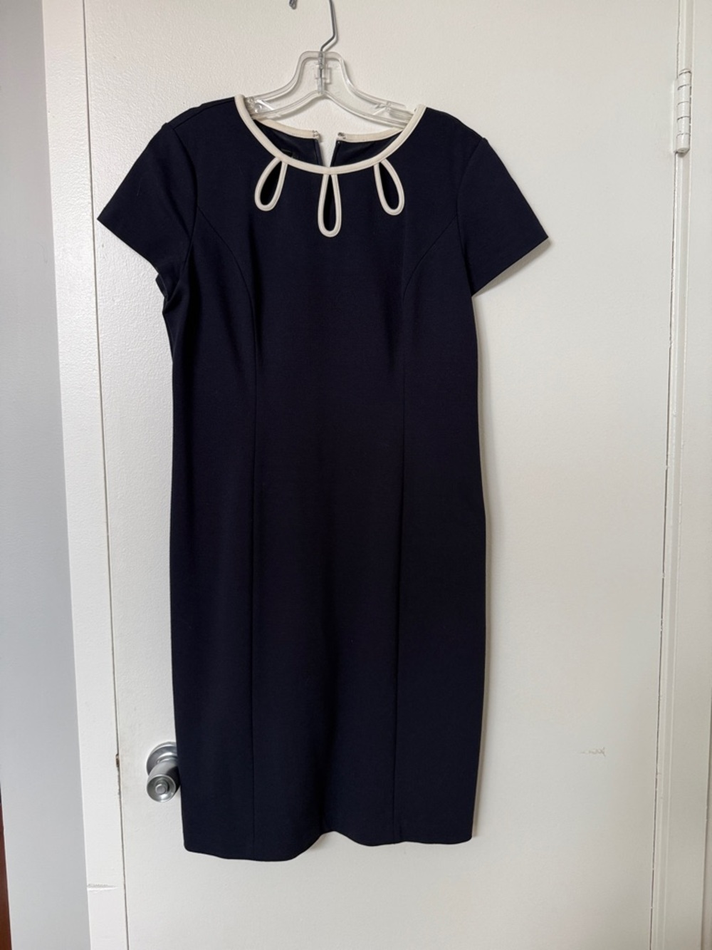 Talbots Navy Midi Dress with Cream Neck Accent